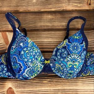 Soma Size 36C Blue Pattern Demi Lace Padded Bra
